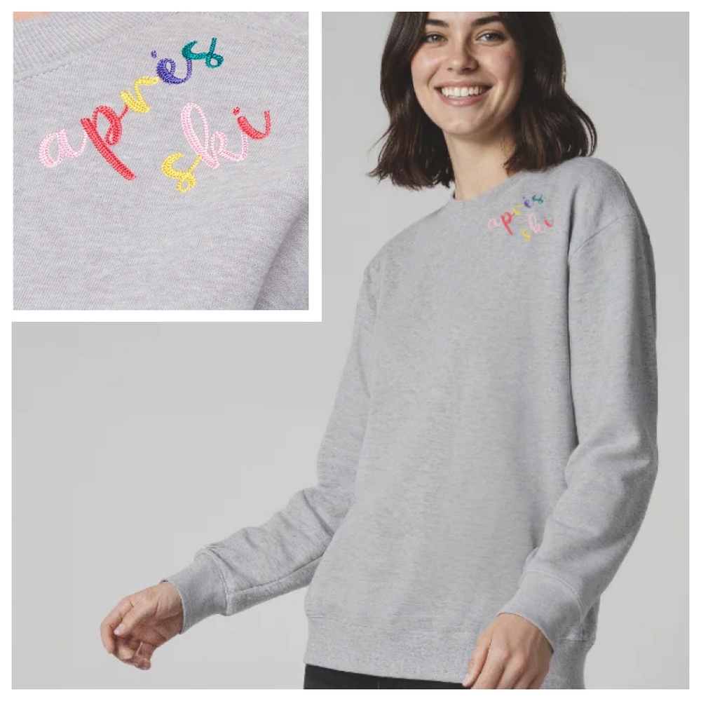 Wildfox Charlie Sweatshirt in Heather Grey with Embroidered "Après Ski" Size L